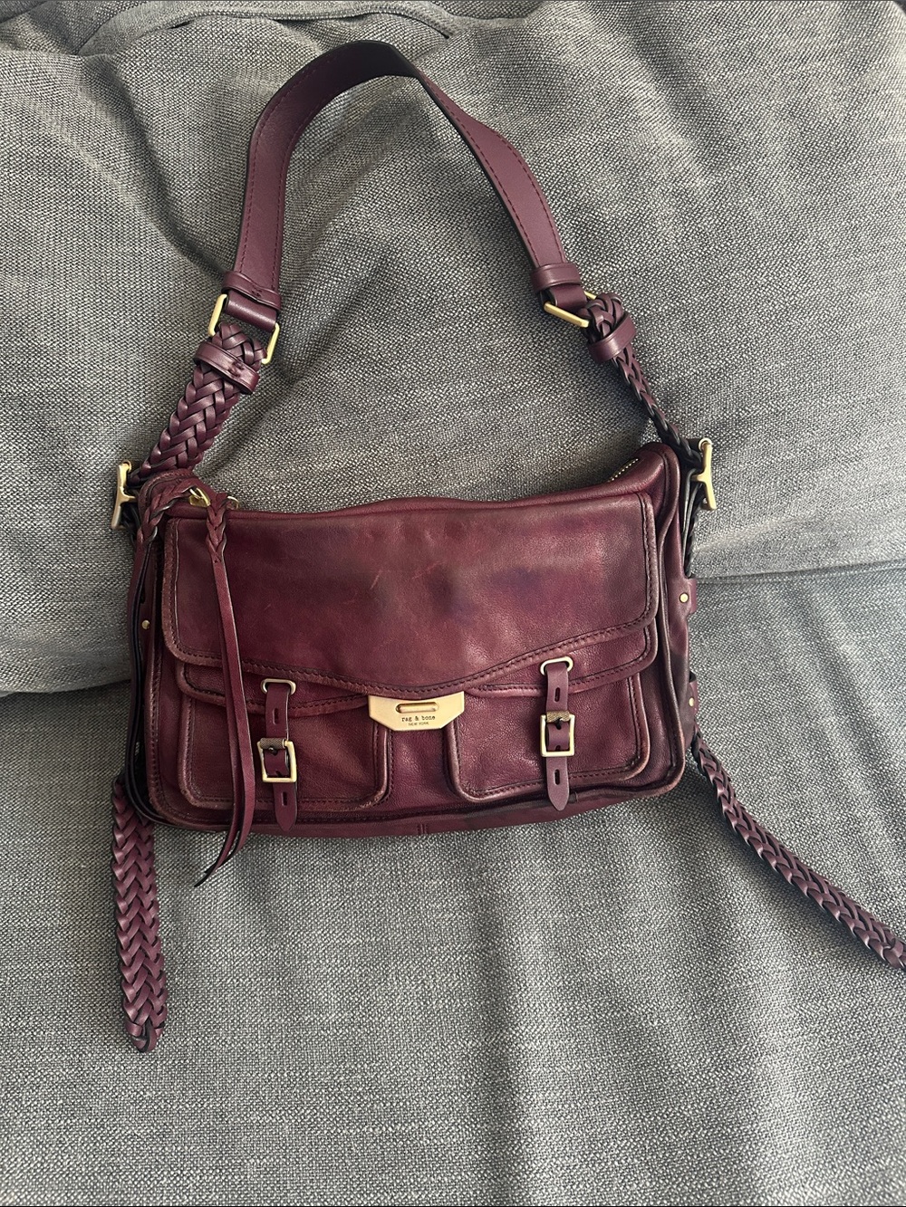 Vintage rag & bone Braided Strap Crossbody/Shoulder Bag in RARE Deep Burgundy - Picture 2 of 10